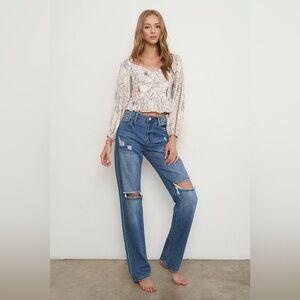 NWT Insane Gene High Rise Relaxed Straight Jeans Mom Jeans Denim Distressed